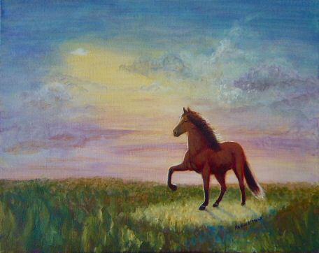 Acrylic painting named "Have a close encounter of the best kind, ride a Peruvian"