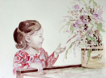 Watercolor portrait of Alayna with flowers