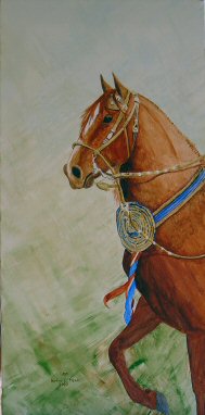 Acrylic painting of a champion Peruvian Paso horse.