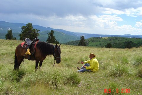 Pecos Wilderness, NM Spider and his Peruvain gelding take a break
